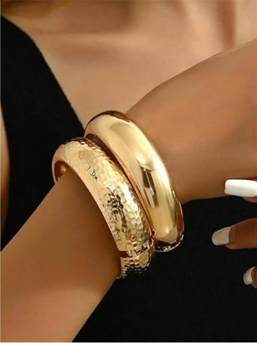 NEW Chunky Gold Bangle Bracelets Dainty 14k Gold Plated Big Stackable Elegance